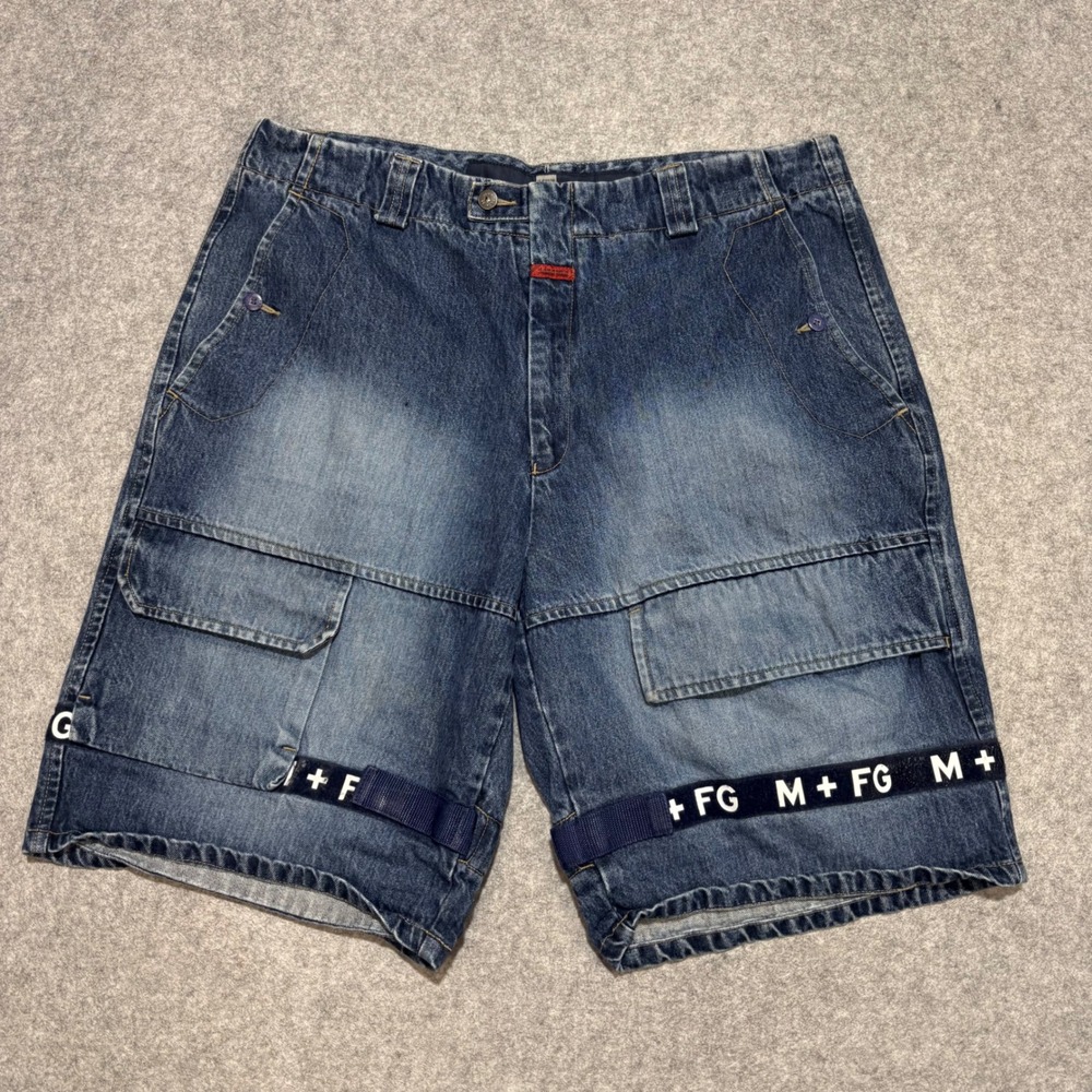 Marithe Francois Girbaud Denim Shuttle Shorts Blue Cargo Baggy M+FG Mens 36